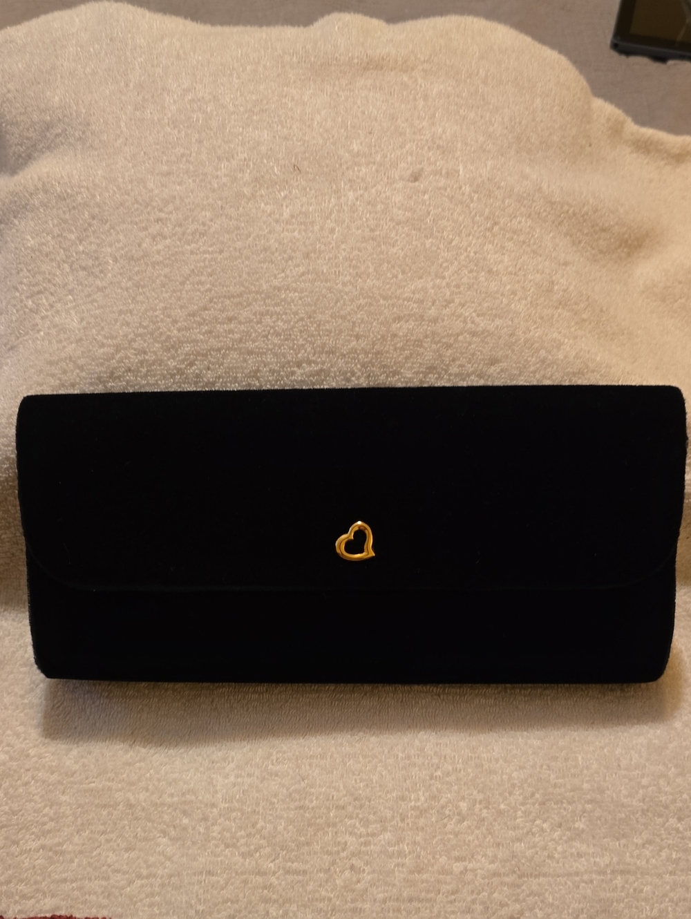 Victoria's Secret Vintage Black Velvet Clutch Gold Heart Snap NWOT